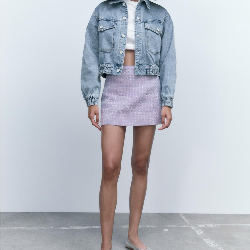 Zara Purple Mini Jean Jacket Casual Pencil Style